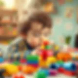 A child engaged in imaginative play with building blocks