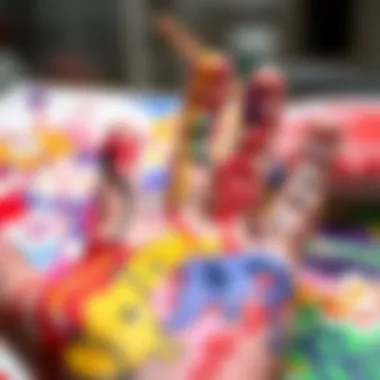 A completed finger painting showcasing abstract designs