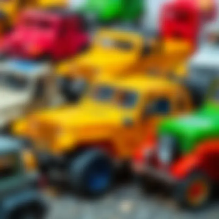 A selection of toy jeeps suitable for different age groups displayed attractively.