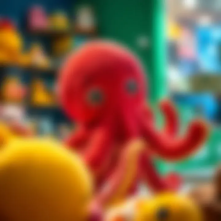 A parent selecting an octopus plush toy for their child