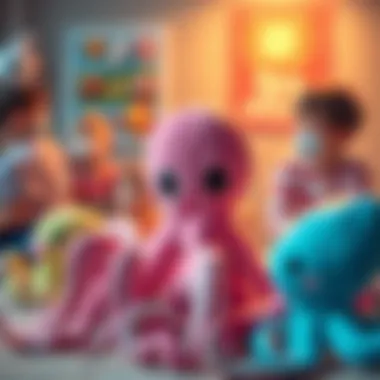 Different age groups enjoying various octopus plush toys