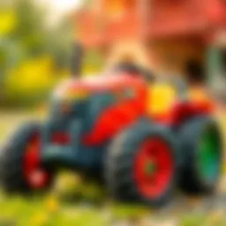 A colorful battery-operated tractor for children
