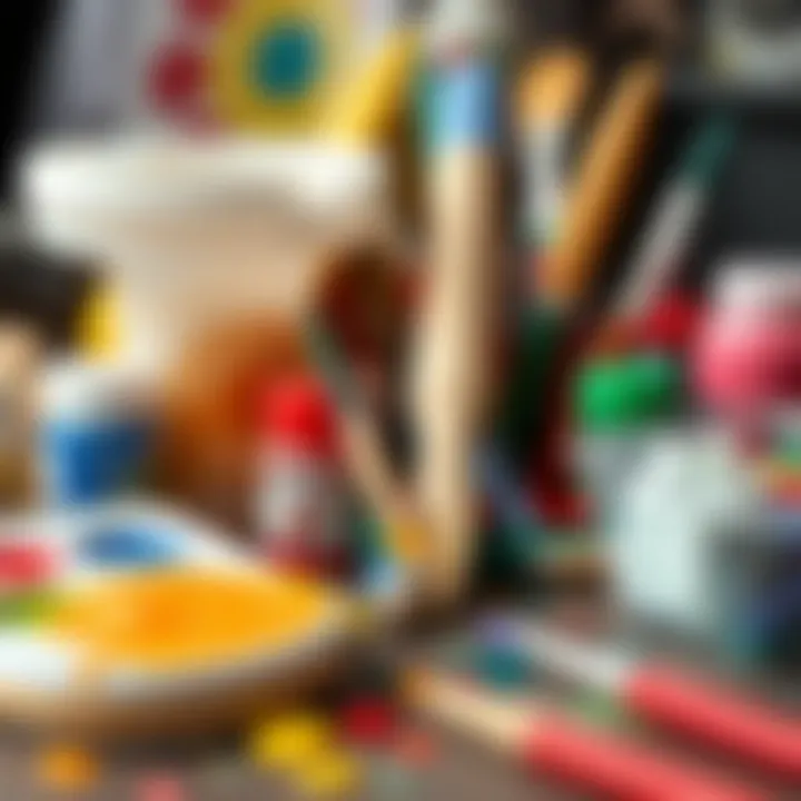 Art supplies for finger painting including non-toxic paints and brushes