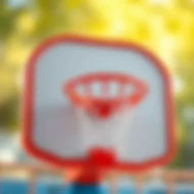 A close-up of a freestanding basketball hoop emphasizing its features