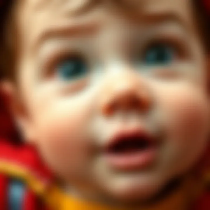 Close-up of a baby's face with curious expression