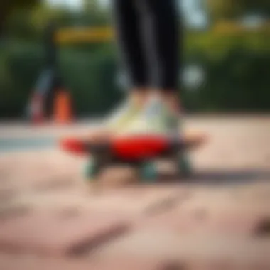 Close-up of feet on a balance board
