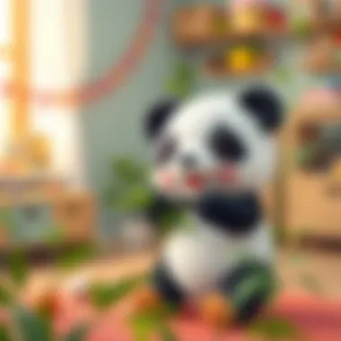 Charming bamboo panda toy in a child's playroom