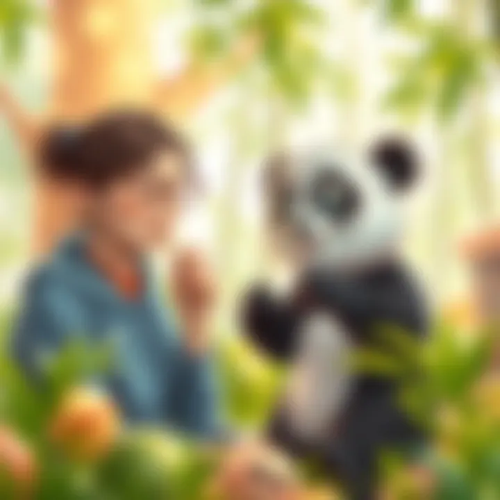 Parent and child exploring bamboo panda's educational benefits