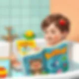 A child enjoying bath time with colorful bath books