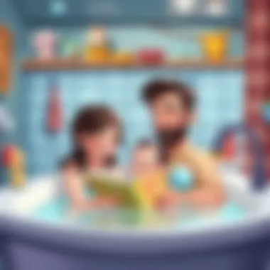 Parents reading a bath book to their child during bath time