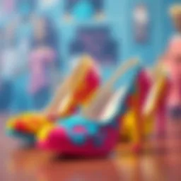 Colorful Barbie shoes showcasing intricate designs
