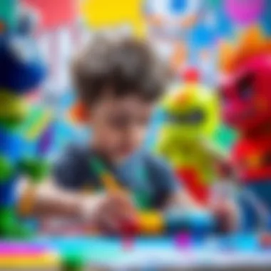 Child using vibrant colors to paint Brawl Stars characters