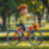 A child riding a bicycle in a park, showcasing joy and freedom.