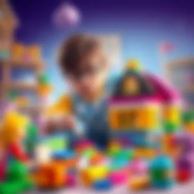 A child creatively building a structure with Lego Friends pieces, illustrating imagination.
