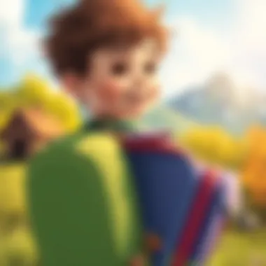 Child happily carrying a backpack outdoors