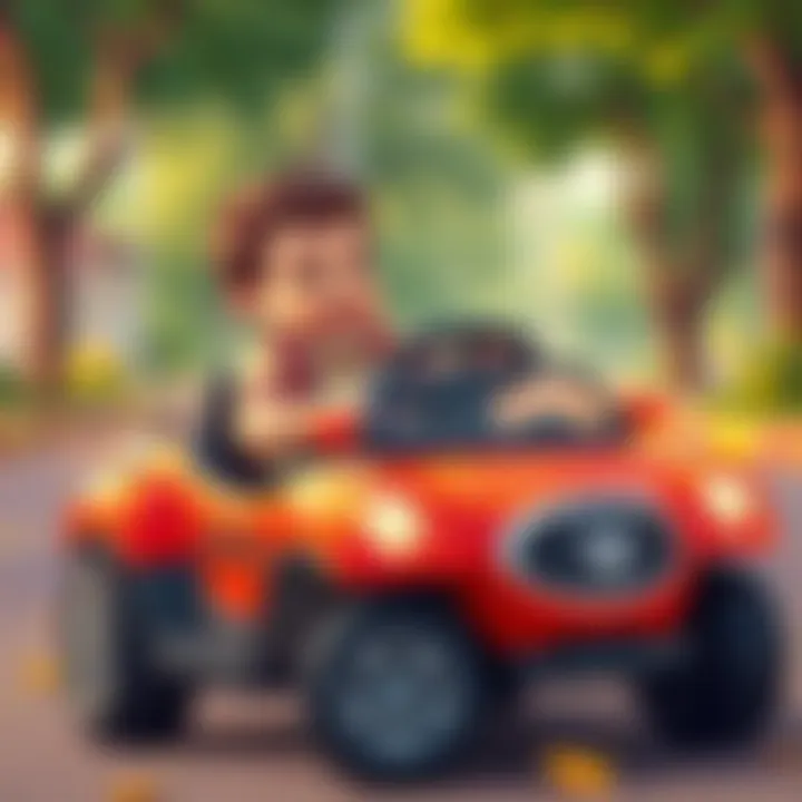 Child enjoying a ride in a battery-powered car