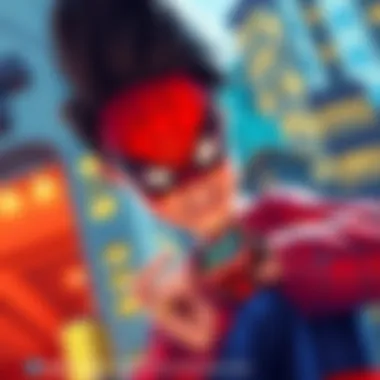 A child interacting with an educational Spider-Man watch