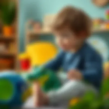 Child interacting with a crocodile toy in a play therapy session