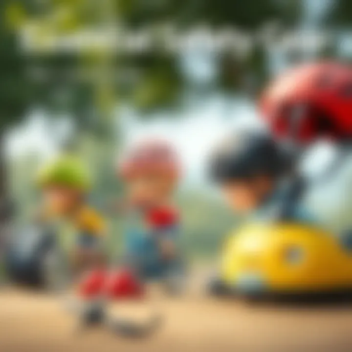 Safety gear for children, including helmets and pads, promoting safe riding.