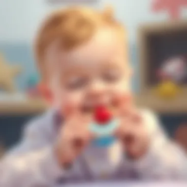 Child peacefully using a silicone teething toy