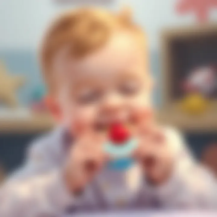 Child peacefully using a silicone teething toy