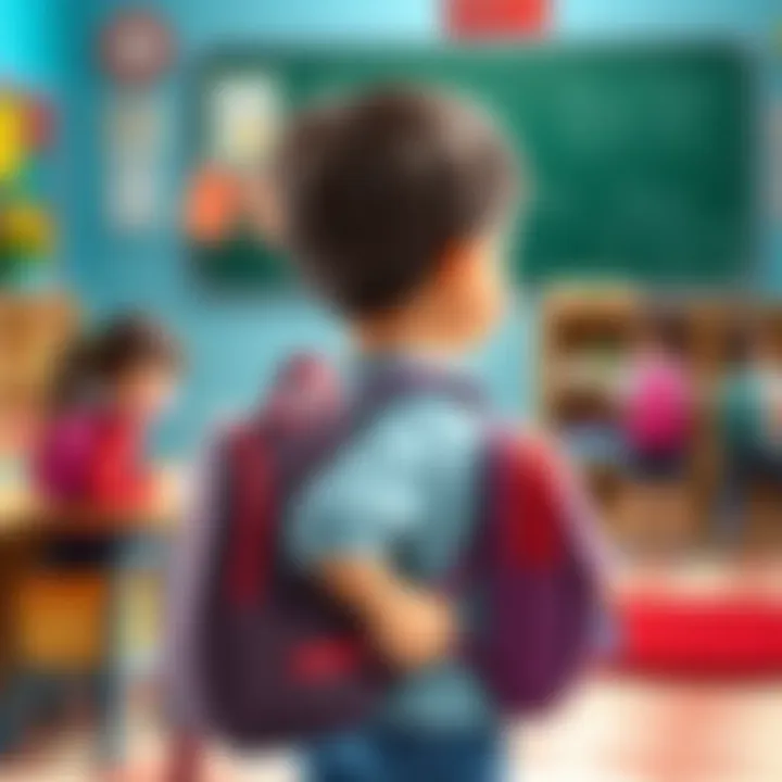 Child using a backpack in a school setting