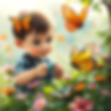 Children exploring nature with butterfly toys