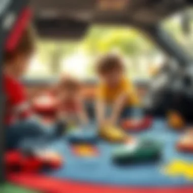 Children engaging in imaginative play on a car rug, showcasing motor skills development.