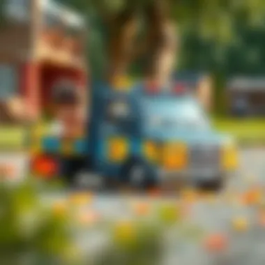 Children engaged in imaginative play with a cop truck, showcasing creativity