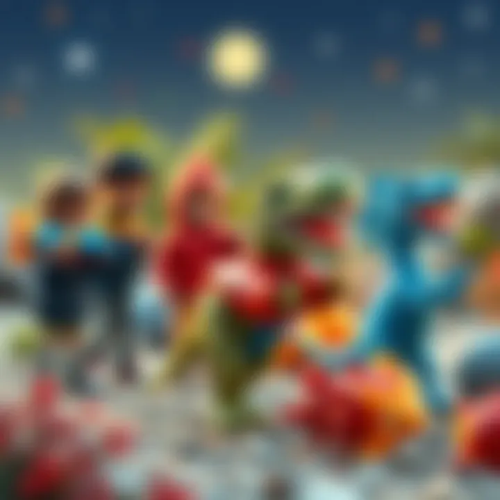 Group of children engaging in imaginative play with dinosaur rockets