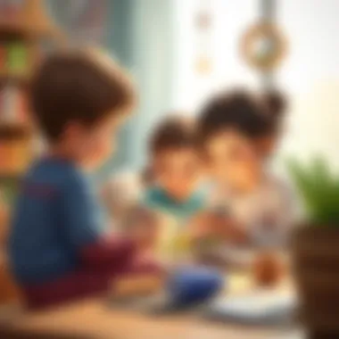 Children interacting with story cards during a learning session