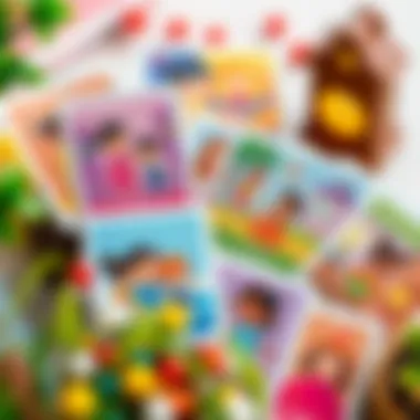 Colorful story cards depicting various characters and scenarios