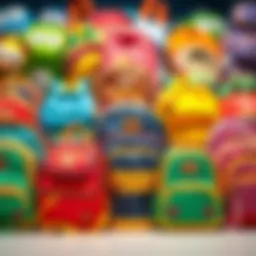 Colorful children's backpacks displayed together