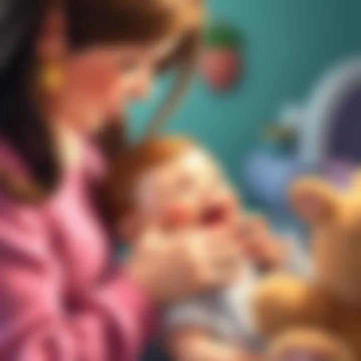 Mother comforting child during teething