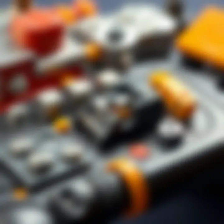 Close-up of control mechanisms for electric toys