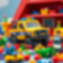 A vibrant play scene featuring a cop truck among colorful toys