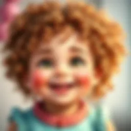 A beautiful curly-haired baby girl smiling joyfully.