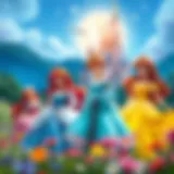 A stunning representation of Disney princesses in a magical landscape