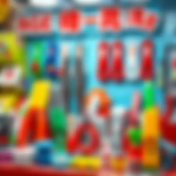 An educational display showcasing various tongs suitable for different age groups