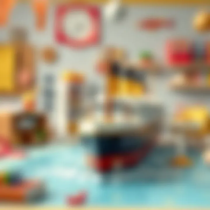 An educational setup featuring the Titanic toy in a learning environment