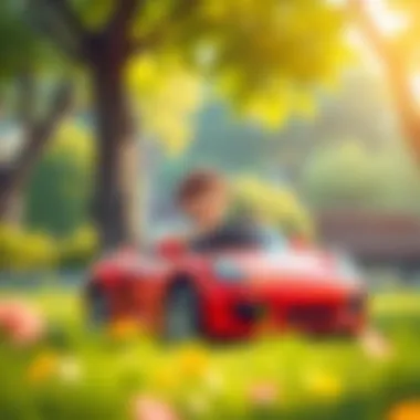 Child enjoying an electric car toy in a park