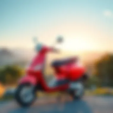 An Evo scooter parked with a beautiful landscape in the background.