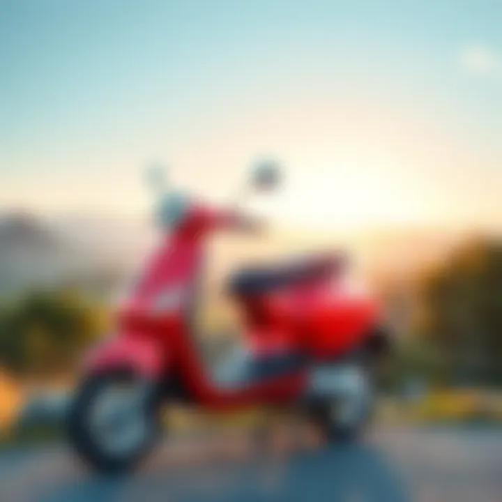 An Evo scooter parked with a beautiful landscape in the background.