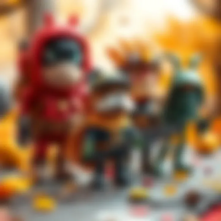 An illustration highlighting the various abilities and traits of Fall Guys characters