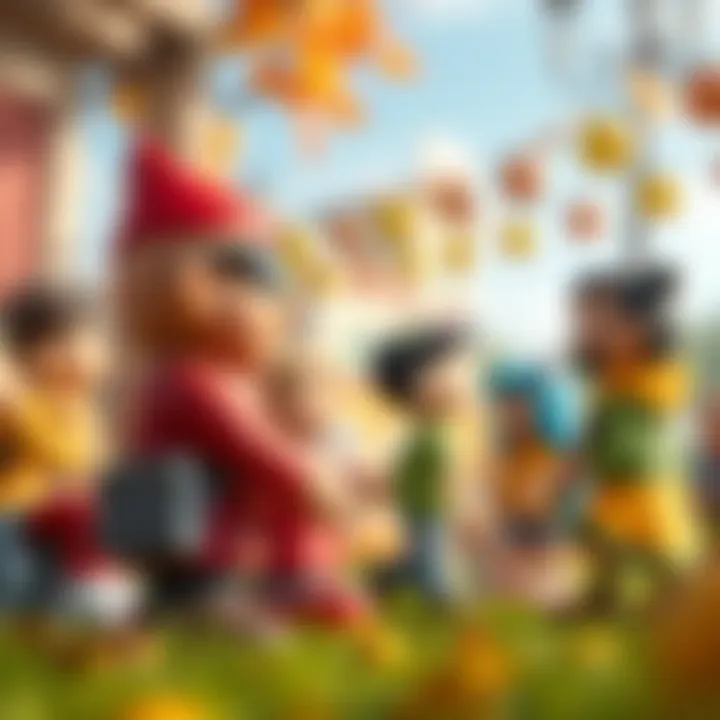 A scene illustrating the community engagement and interaction surrounding Fall Guys characters