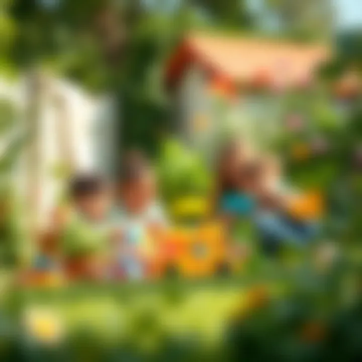 A family enjoying playtime with interactive toys in the garden