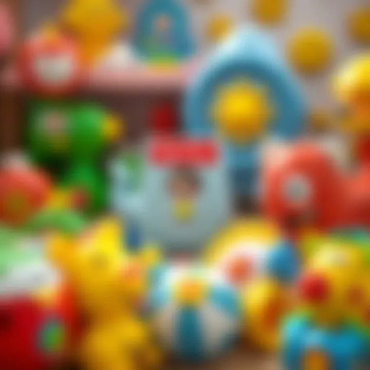 A variety of age-appropriate Fisher Price toys displayed together