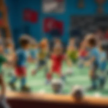 Educational setting with football figurines used as teaching tools