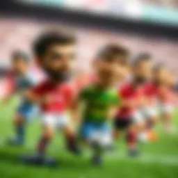 A detailed depiction of football player figurines showcasing various designs