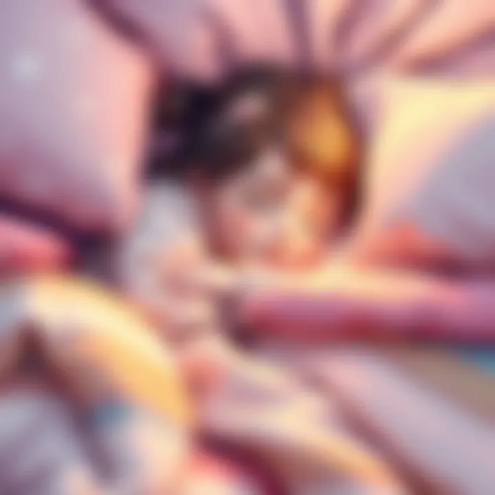A serene sleeping girl surrounded by cozy pillows and blankets